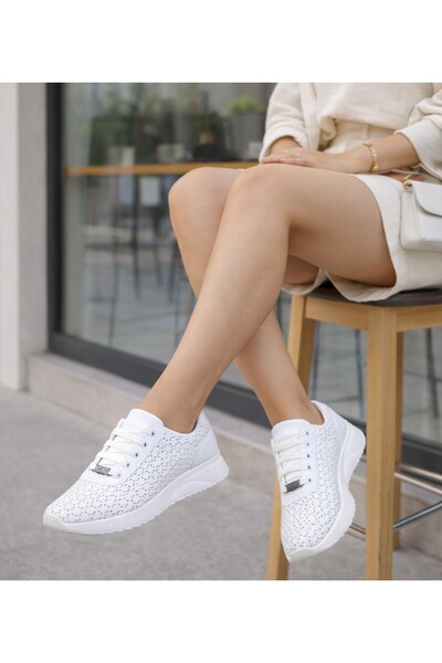 MixBrand Kadın Kalın Tabanlı Bağcıklı Beyaz Sneakers Günlük Spor Rahat Yazlık...