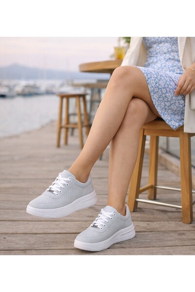 MixBrand Women's Thick Sole Lace-Up Gray Sneakers Daily Sports Casual Shoes