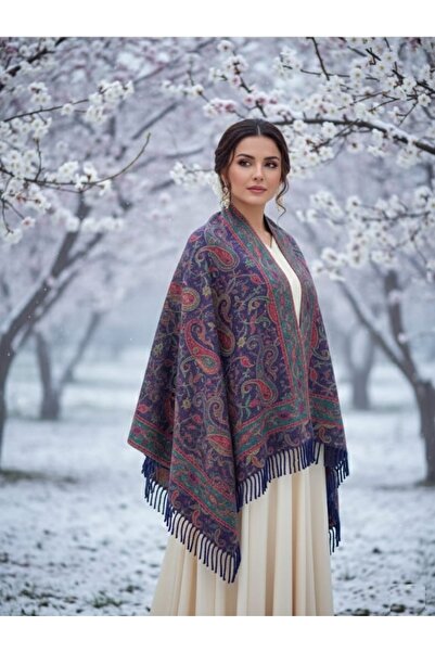 DU Women's cashmere and cotton scarf/shawl, warm and soft - mauve with a bohe...