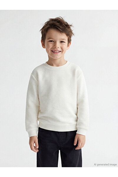 LC Waikiki Ecru okrugla kragna Dječačka majica