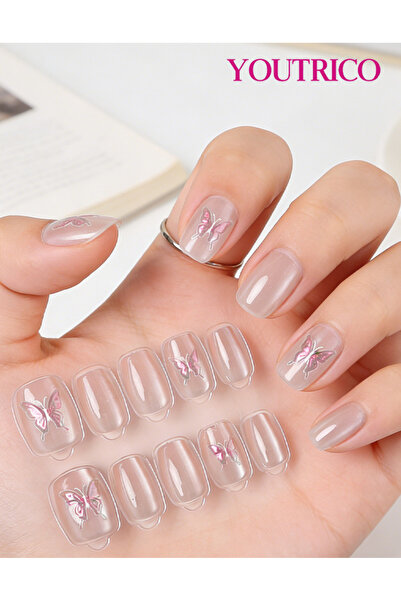 Youtrico أظافر صناعية خيالية للفتيات، أظافر قصيرة قابلة للتركيب، على شكل فراش...
