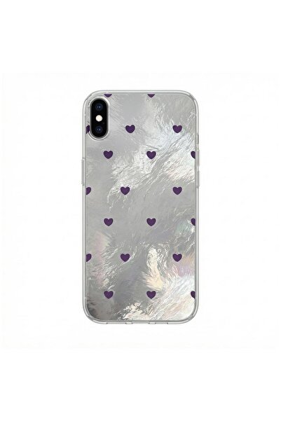 Pro Aksesuar iPhone XS Compatible Case Heart Pattern Silicone Case Lilac