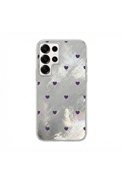 Zebana Samsung Galaxy S24 Ultra Uyumlu Kılıf Pink Heart Silikon Kılıf Lila