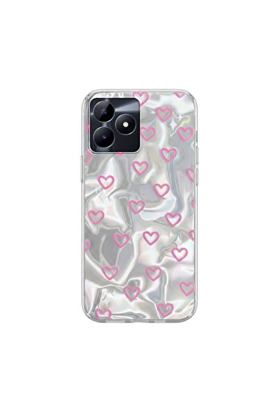 Zebana Realme C53 Uyumlu Kılıf Zebana Pink Heart Silikon Kılıf Pembe
