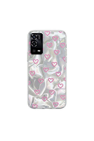 Zebana Oppo A55 Uyumlu Kılıf Zebana Pink Heart Silikon Kılıf Pembe