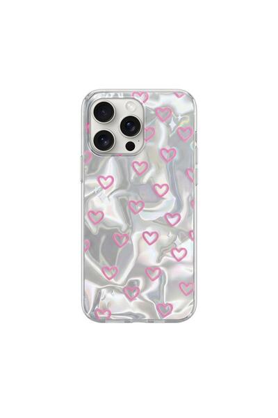 Zebana Apple iPhone 16 Pro Uyumlu Kılıf Pink Heart Silikon Kılıf Pembe