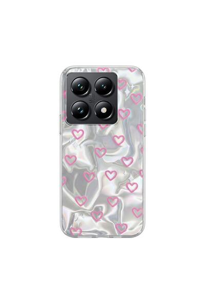 Zebana Xiaomi Mi 14T Uyumlu Kılıf Zebana Pink Heart Silikon Kılıf Pembe