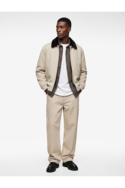 Koton Regular Fit Long Sleeve Pocketed Contrast Collar Zippered Cashmere Jacket