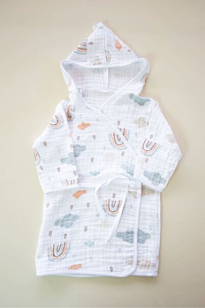 Bondilolly Muslin Baby Bathrobe Hooded Waist Tied