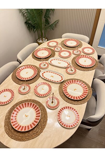 PONCİKPAZAR 38 Parça Pink Candy Kahvaltı Pasta ve Servis Takımı **PORSELEN SERİ