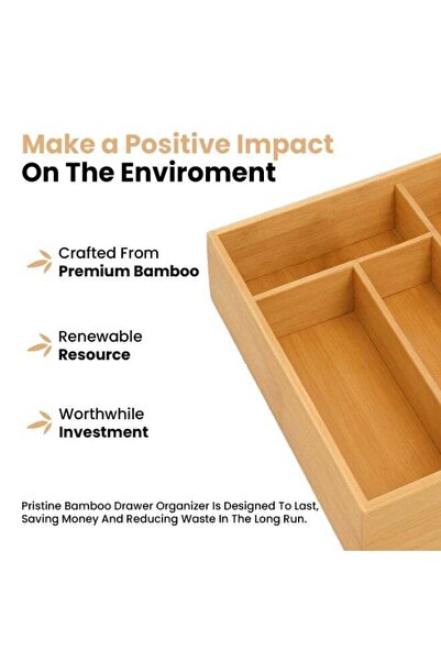 Generic Bamboo Kitchen Drawer Organizer – 4 Grid Spoon & Cutlery Tray for Utensils