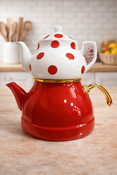 HOMEDEFNE PORSELEN DEMLİKLİ EMAYE ÇAYDANLIK