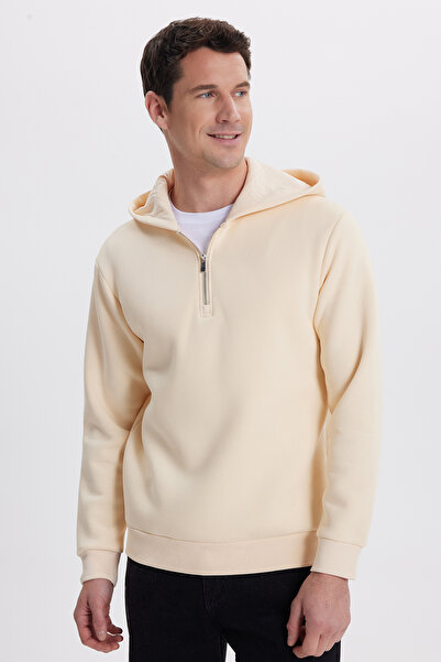 Tudors Unisex Relax Fit Rahat Kesim Pamuklu İçi Polarlı Yarım Fermuarlı Taş K...