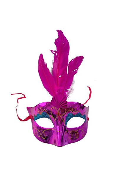 partidolu Pembe Renk Tüylü Simli Plastik Parti Maskesi 1 Adet yılbaşı