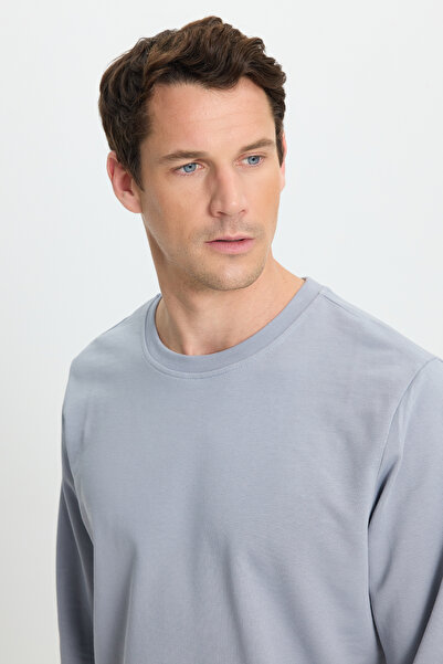 Tudors Erkek Relax Fit Rahat Kesim %100 Pamuk 2 İplik Bisiklet Yaka Açık Gri ...