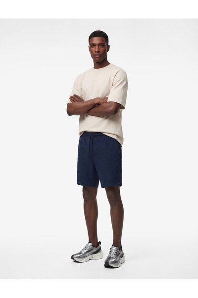 Koton Bürümcük Kumaş Viskon Karışımlı Cepli Rahat Kalıp Beli Bağcıklı Spor Şort