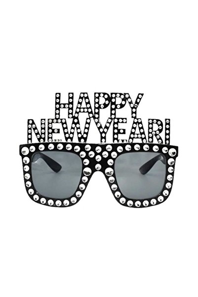 partidolu Happy New Year Yılbaşı Gözlüğü Camlı Gözlük Siyah Renk