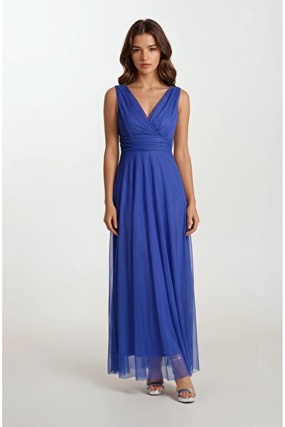 Spazio Margaritaı Kruvaze Beli Drapeli Uzun Abiye Elbise SAKS