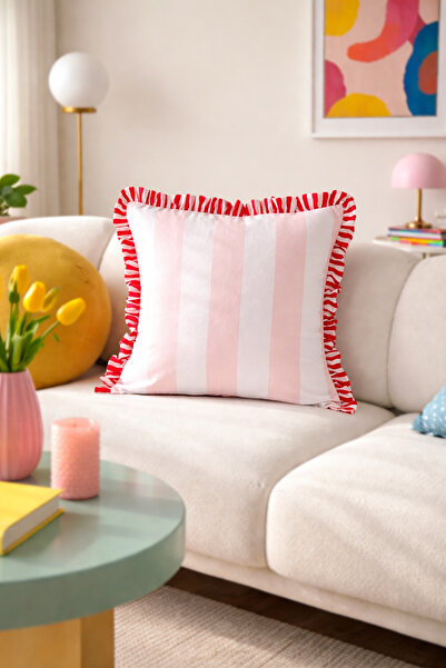 RİTMOHOME Διακοσμητικό μαξιλάρι με ριγέ βολάν Vintage, Country, Scandinavian,...