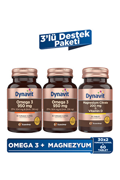 Dynavit Omega 3 950 mg 30 Yumuşak Kapsül x2&Magnesium Citrate 200 mg, Vitamin...