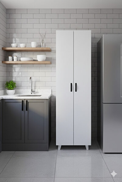 KZY 8 Raflı 2 Kapaklı 16R Çok Amaçlı Dolap Erzak Dolabı Banyo Dolabı Kiler Do...