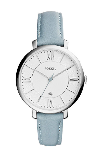 Fossil ساعة جاكلين النسائية ذات المينا البيضاء والسوار الجلدي الأزرق الفاتح -...