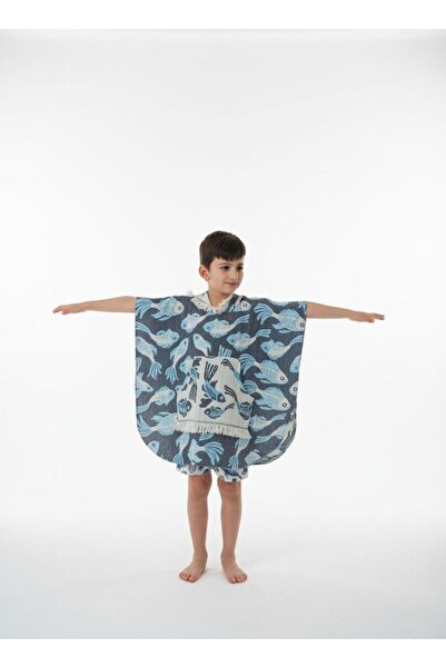 Su Koleksiyon Mori̇na Cotton Woven Hooded Children's Sea Poncho