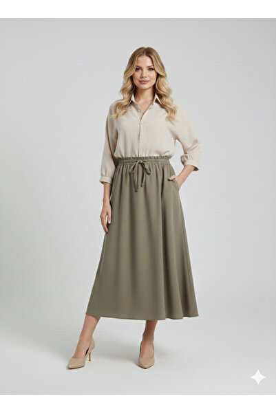 SmallTouch Double Fabric Skirt with Adjustable Elastic Waist and Double Pockets