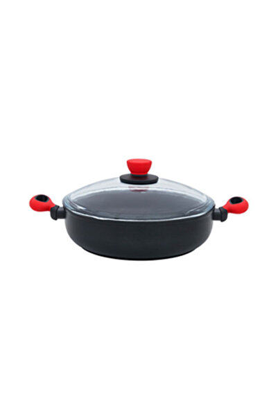Leggno Colorgy Granit Titanyum Sığ Pilav Tencere 24 cm Siyah / Kırmızı