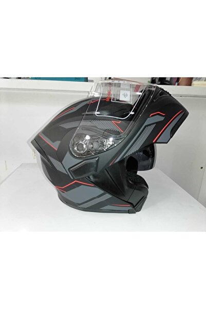 JK20 jiekai Jk 902 Mat Siyah-orange Güneş Vizörlü Çene Açılır Kask