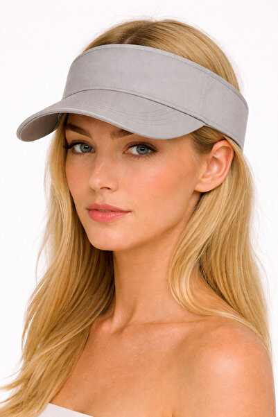 ZERAMİNE Gri Vizör Şapka Uv Koruyuculu Siperlik Tenis Şapka Arkadan Ayarlamalı
