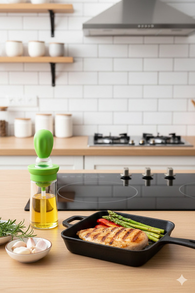 DEYHOME Silicone Oil Dispenser with Container, Sauce and Egg Brush, Green – E...