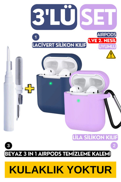 EWEC 3'lü Set 1. ve 2.Nesil Uyumlu Lacivert ve Lila Silikon Kılıf, Beyaz 3 in...