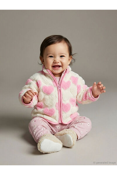 LC Waikiki Lcw Baby New Season Heart Patterned Baby Girl Cardigan