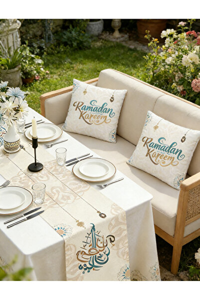 Yoawllty Ramadan Decorations for Home, 4 Pillow Covers + Velvet Table Runner ...