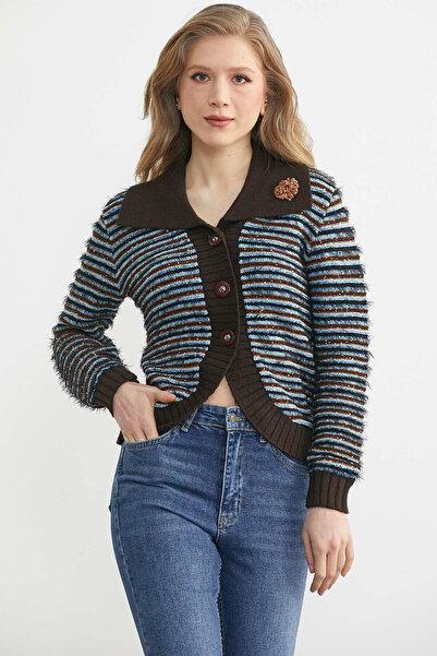 Sementa Sequin Detailed Wool Knitwear Cardigan - Blue - Brown