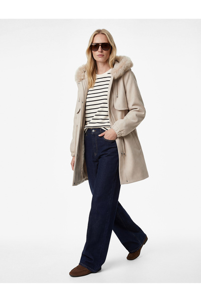 Koton Palton din piele artificială cu mâneci lungi, cu buzunare, cu detaliu d...