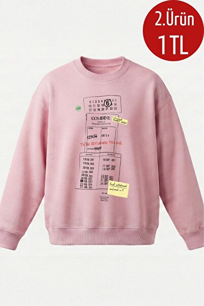 COMBİNE MİCHAİL Erkek Baskılı Oversize Pembe Sweatshirt