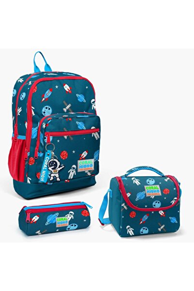 Coral High Set de genți de școală din 3 piese cu model spațial roșu pentru co...