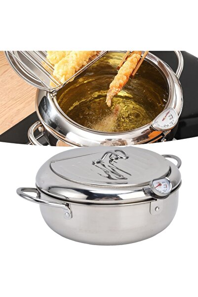 Generic قدر قلي عميق من الفولاذ المقاوم للصدأ سعة 3.2 لتر مزود بمقياس حرارة، ...