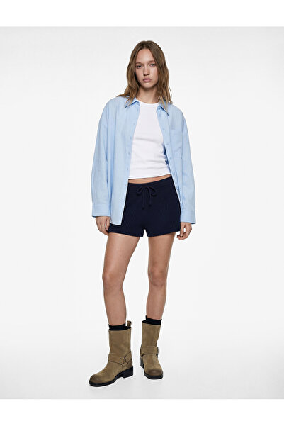 Koton Cep Detaylı Pamuklu Uzun Kollu Klasik Yaka Oversize Gömlek