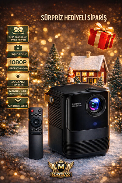 Maybax Siyah Projeksiyon Ev Sineması Bluetooth Wifi Akıllı Android Tv 1080p H...