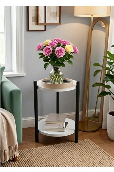 Retodesign 2 RAFLI BEYAZ YUVARLAK ÇİÇEKLİK VE SEHPA 2201