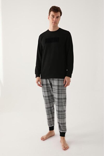 Arnetta Privata Siyah Erkek Uzun Kol Pijama Takım