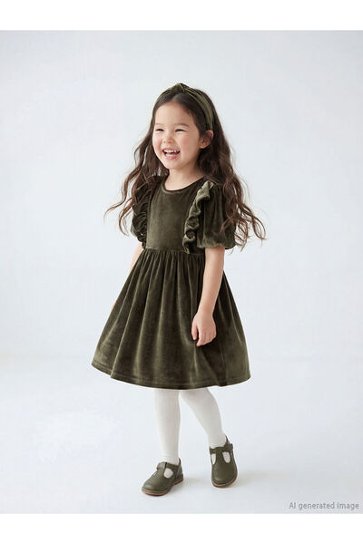 LC Waikiki فستان مخملي أخضر اللون للفتيات من هيرا فاشون