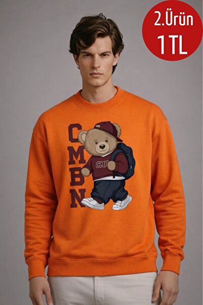 COMBİNE MİCHAİL Erkek CMBN Ayıcık Baskı Turuncu Sweatshirt