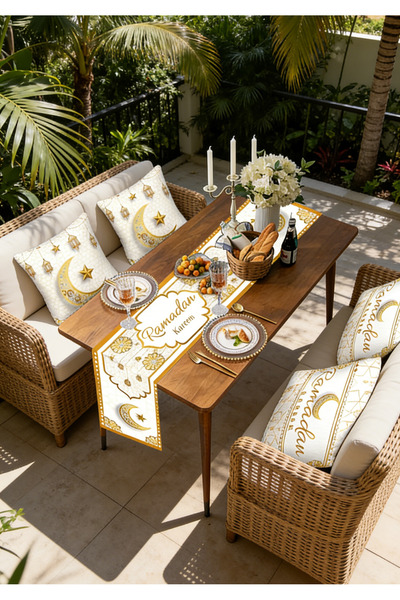 Yoawllty 5pcs Ramadan Decor Set Table Runner and 4 Pcs Pillow Covers