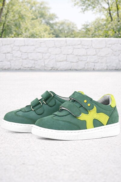 Rakerplus Genuine Leather Green Velcro Metal Detailed Children's Sports Shoes