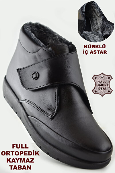 ISPARTALILAR 200 Ortopedik Taban İçi Kürklü Siyah Anne Botu Kadın Cırtlı Bot ...