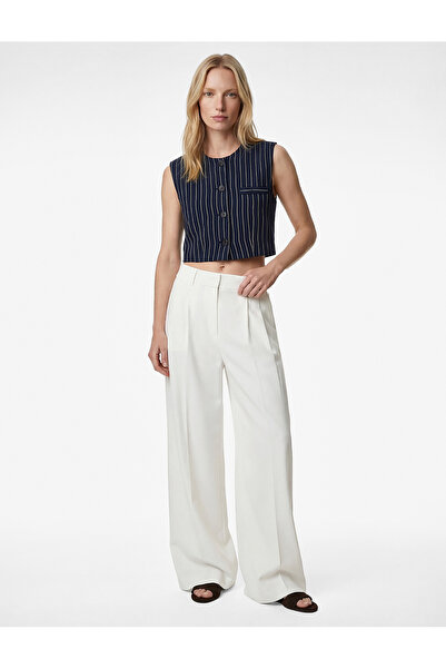 Koton Buttoned Crew Neck Striped Crop Blazer Vest